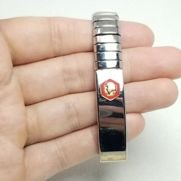 Vintage ID Bracelet, Silver Tone Stretch Watch Band, Estate - Picture 4 of 7